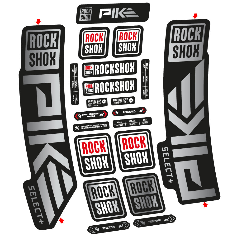 Stickers Rock Shox Pike Select Plus 2023 compatibles Autocollants fourche VTT