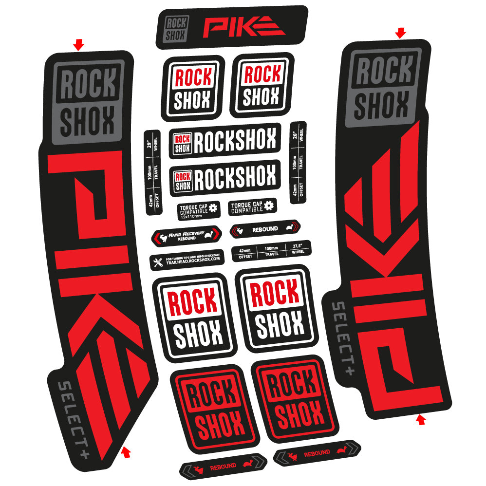 Stickers Rock Shox Pike Select Plus 2023 compatibles Autocollants fourche VTT