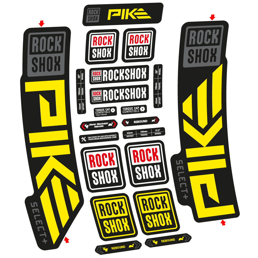 Stickers Rock Shox Pike Select Plus 2023 compatibles Autocollants fourche VTT