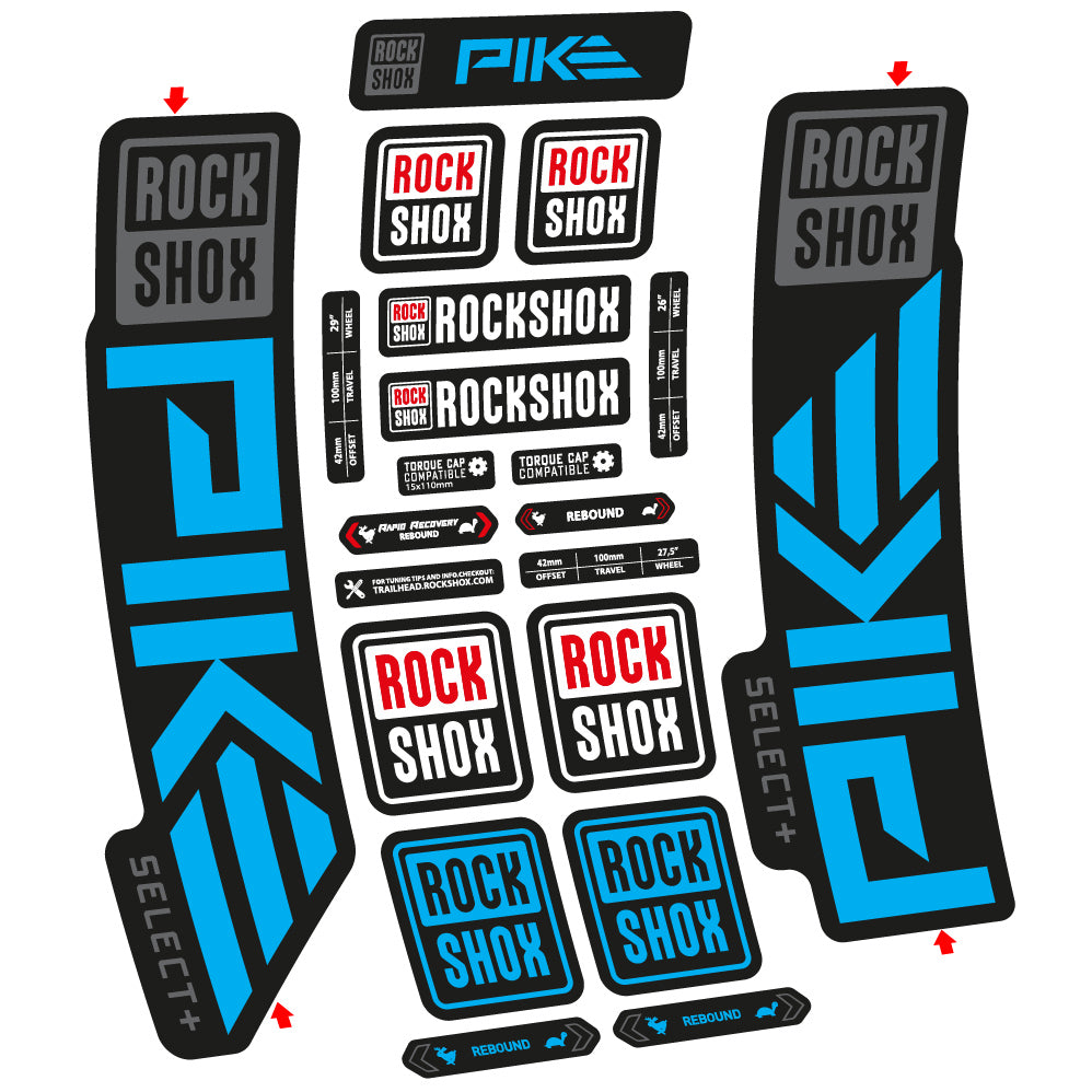 Stickers Rock Shox Pike Select Plus 2023 compatibles Autocollants fourche VTT