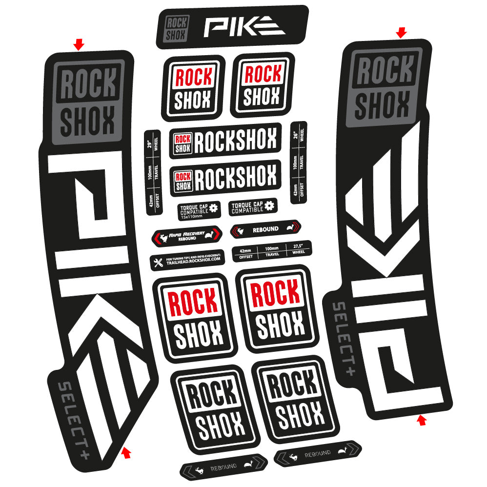 Stickers Rock Shox Pike Select Plus 2023 compatibles Autocollants fourche VTT
