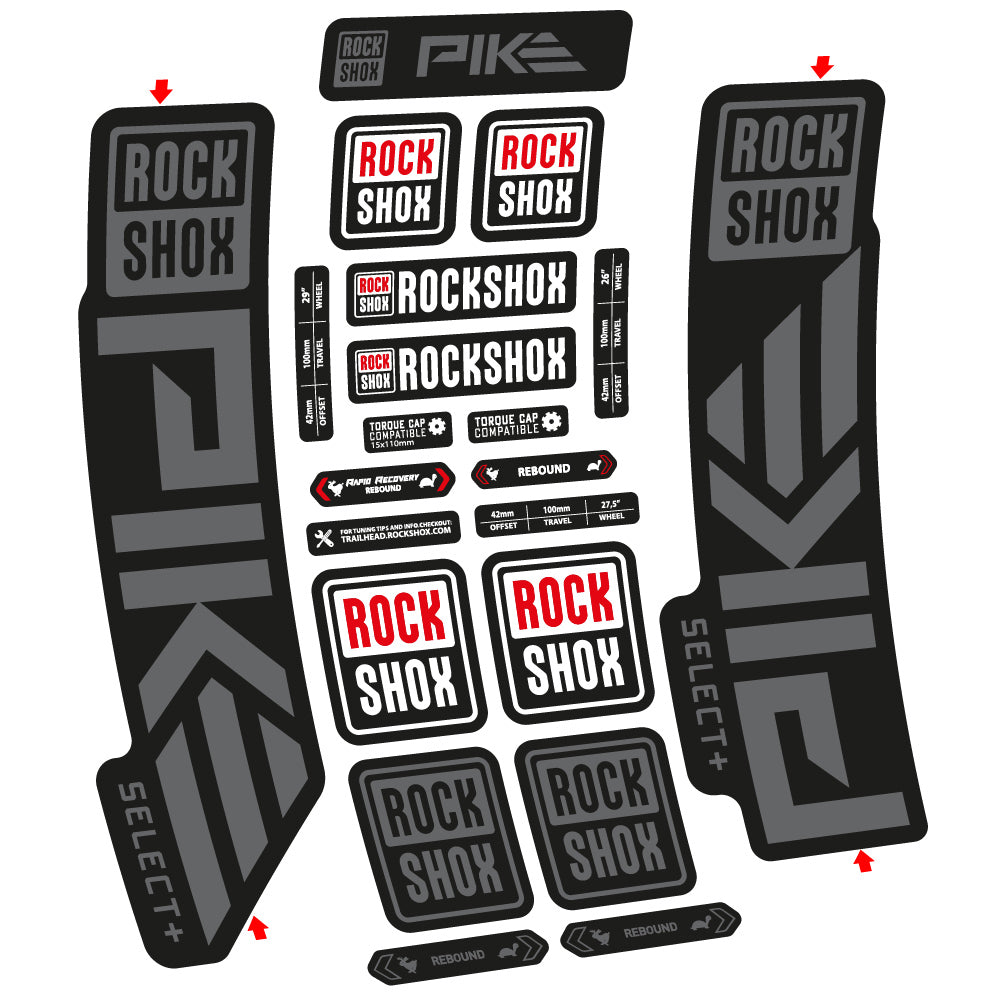 Stickers Rock Shox Pike Select Plus 2023 compatibles Autocollants fourche VTT