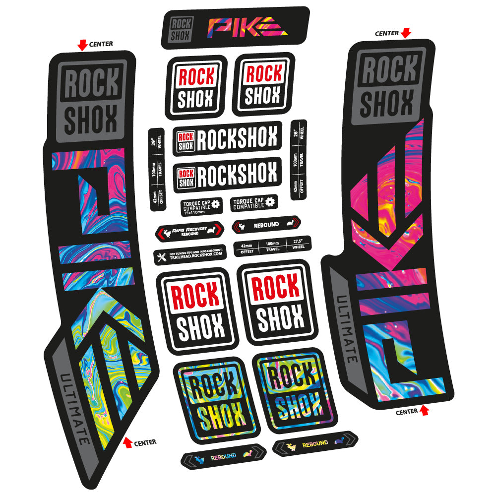 Stickers Rock Shox Pike Ultimate 2023 compatibles Autocollants fourche VTT