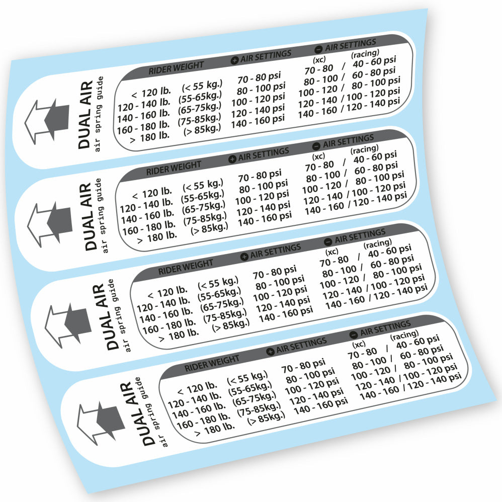 Stickers Rock Shox Pressure Table compatibles Autocollants fourche VTT 29"