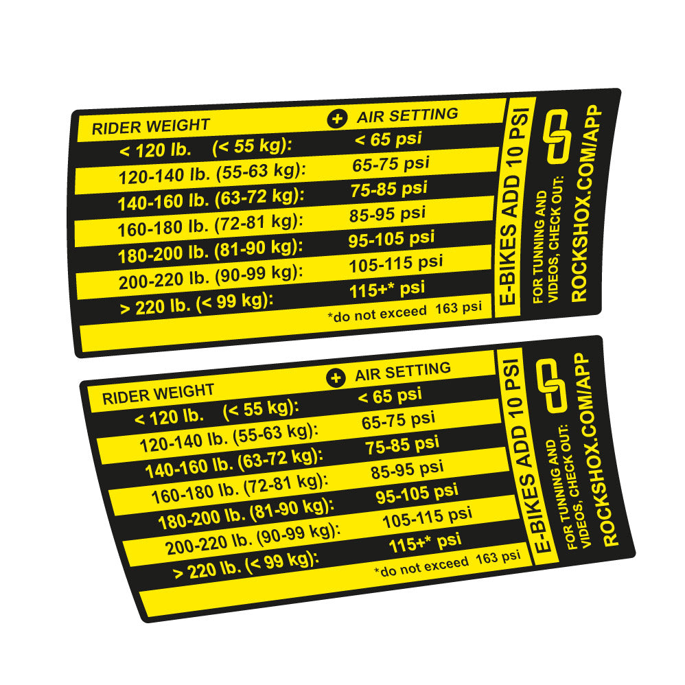 Stickers Rock Shox Pike Pressure Table compatibles - Autocollants fourche VTT