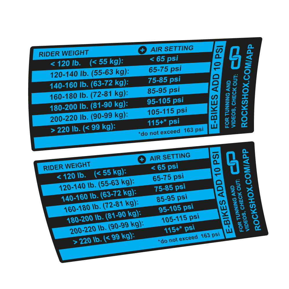 Stickers Rock Shox Pike Pressure Table compatibles - Autocollants fourche VTT