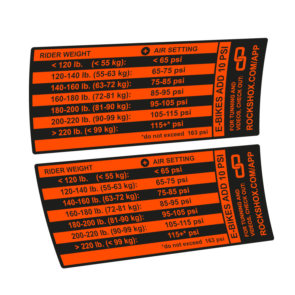 Stickers Rock Shox Pike Pressure Table compatibles - Autocollants fourche VTT