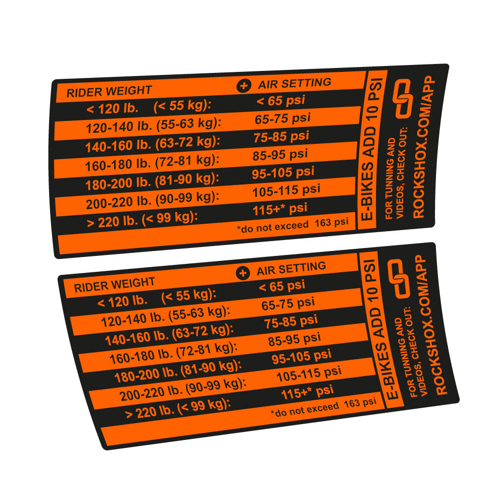 Stickers Rock Shox Pike Pressure Table compatibles - Autocollants fourche VTT