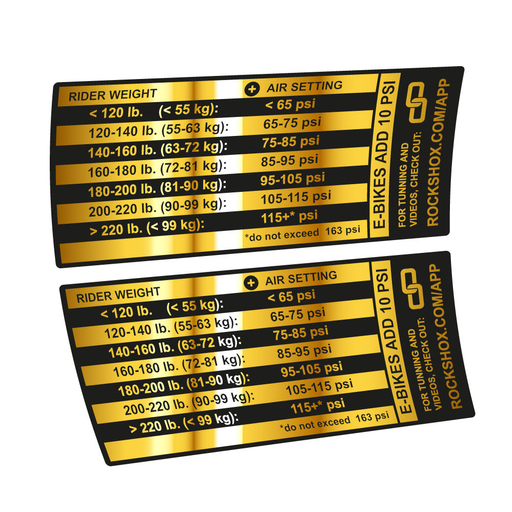 Stickers Rock Shox Pike Pressure Table compatibles Autocollants fourche VTT 29"
