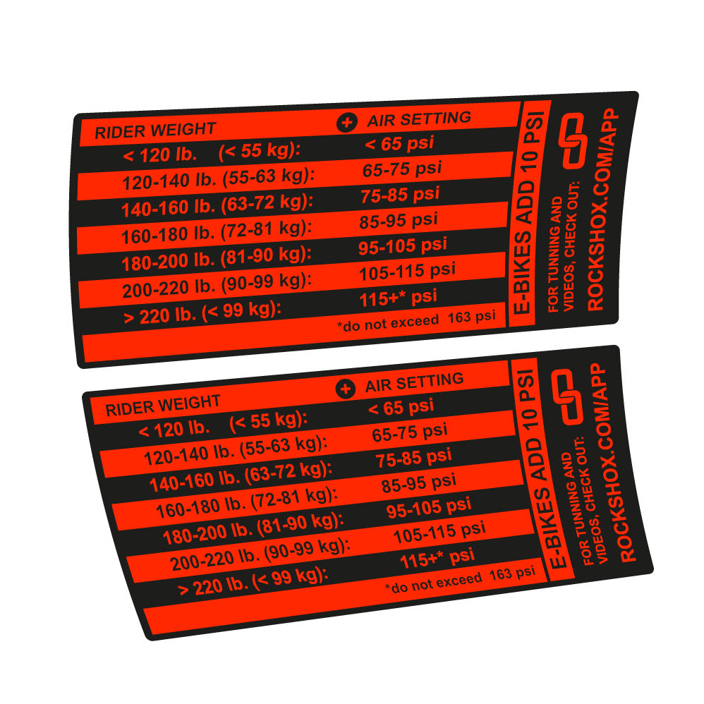 Stickers Rock Shox Pike Pressure Table compatibles - Autocollants fourche VTT