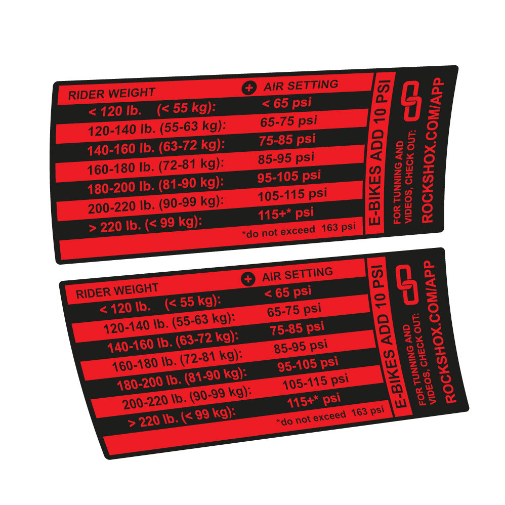 Stickers Rock Shox Pike Pressure Table compatibles Autocollants fourche VTT 29"