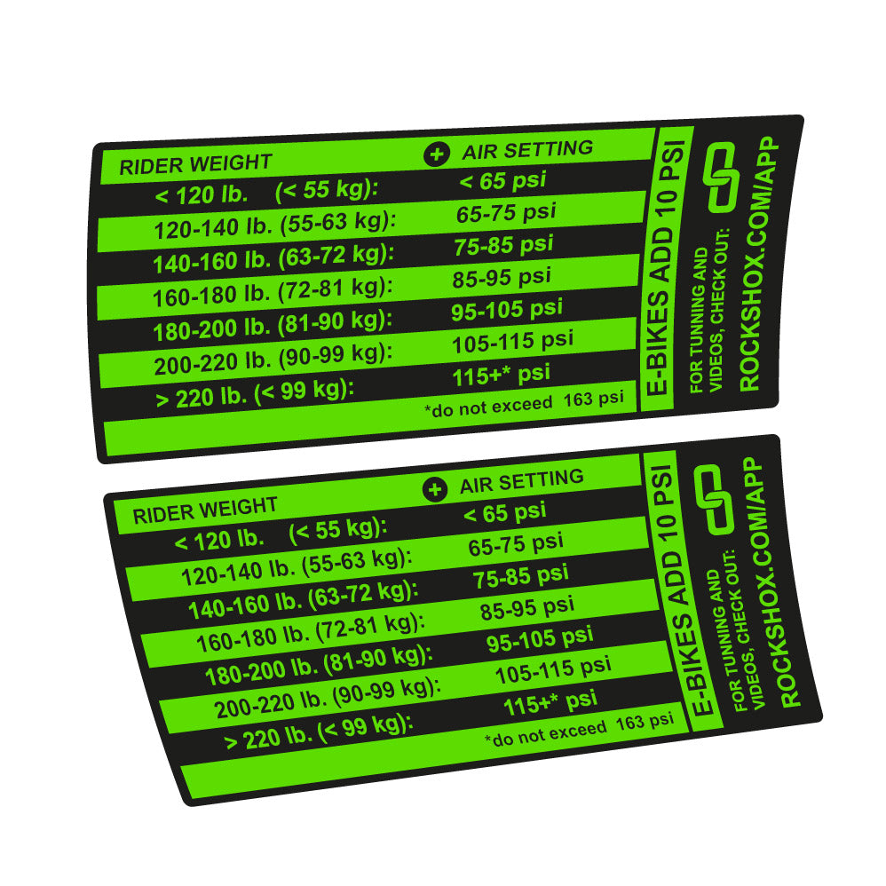 Stickers Rock Shox Pike Pressure Table compatibles - Autocollants fourche VTT