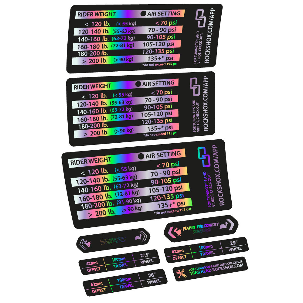 Stickers Rock Shox RS1 pressure table compatibles Autocollants fourche VTT 29"