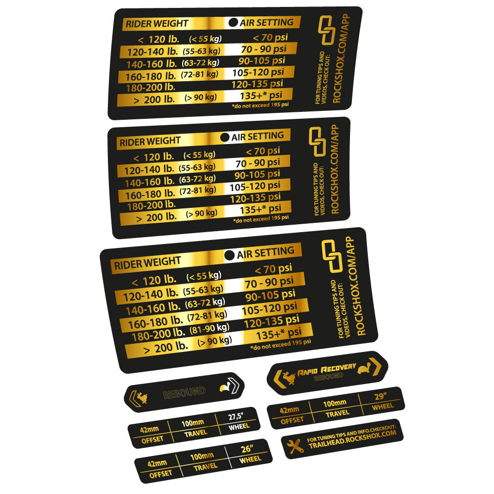 Stickers Rock Shox RS1 pressure table compatibles Autocollants fourche VTT 29"