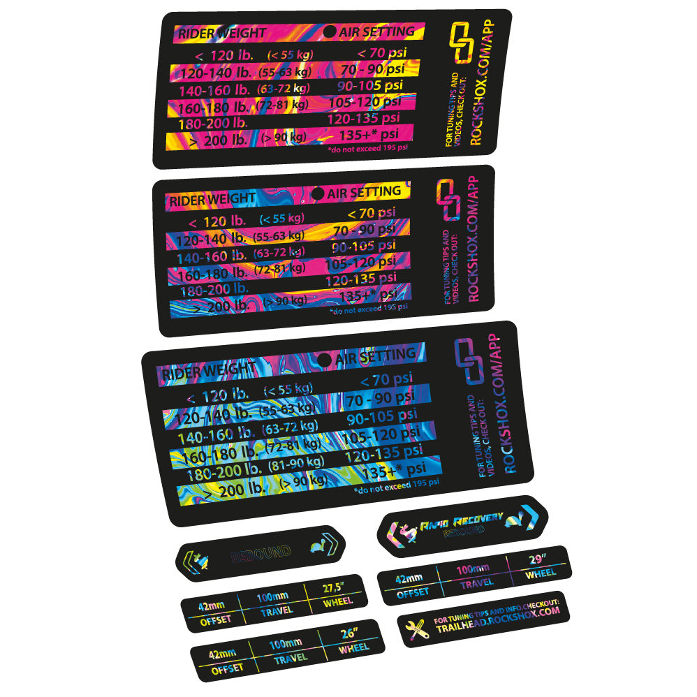 Stickers Rock Shox RS1 pressure table compatibles Autocollants fourche VTT 29"