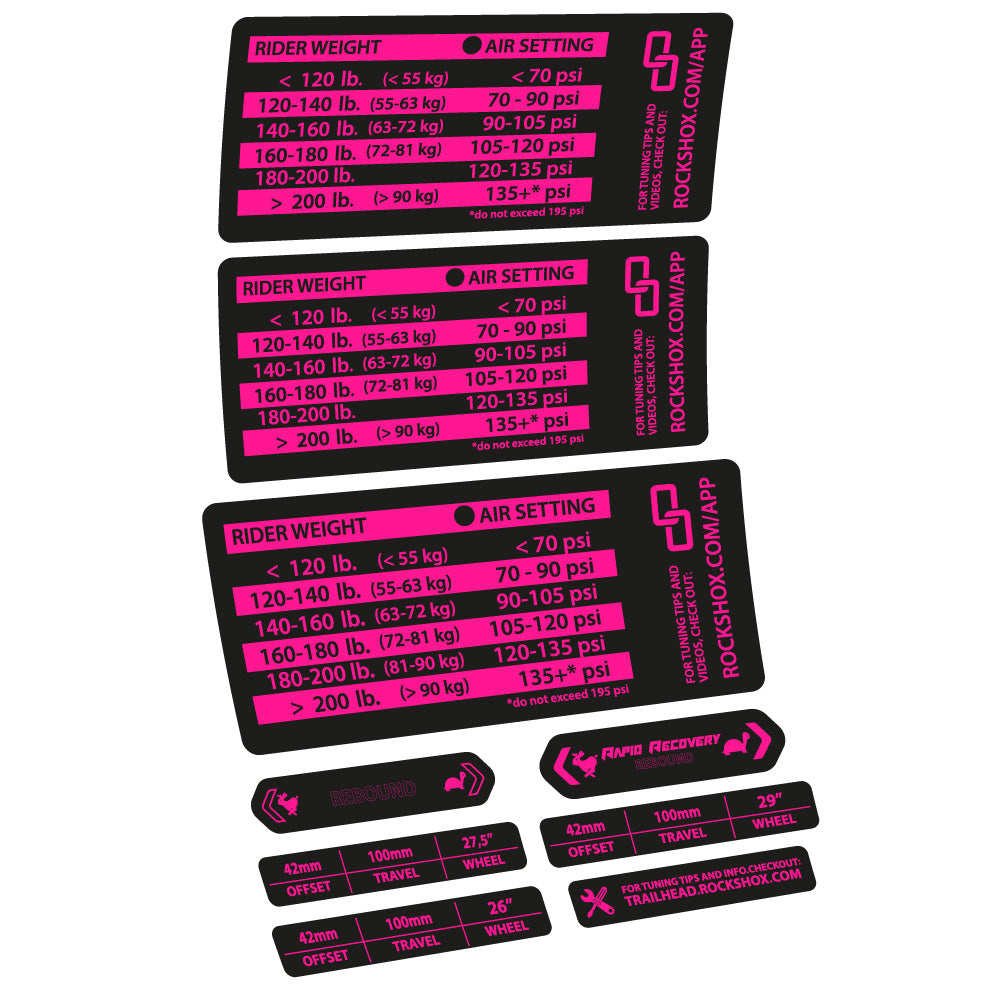 Stickers Rock Shox RS1 pressure table compatibles - Autocollants fourche VTT