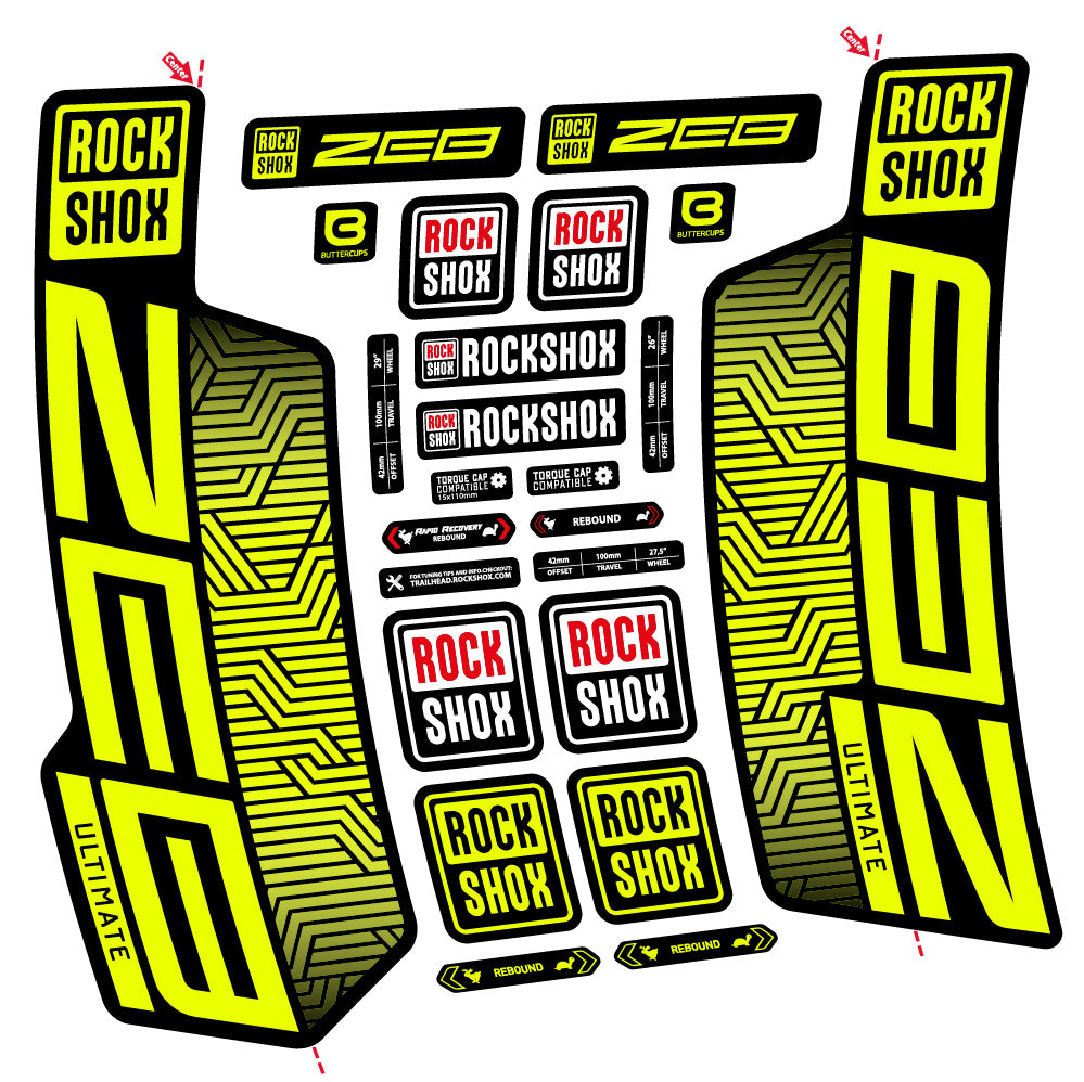 Stickers Rock Shox Zeb Ultimate Flight Attendant compatibles Autocollants fourche VTT 29"