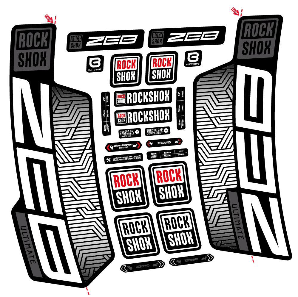 Stickers Rock Shox Zeb Ultimate Flight Attendant compatibles Autocollants fourche VTT 29"