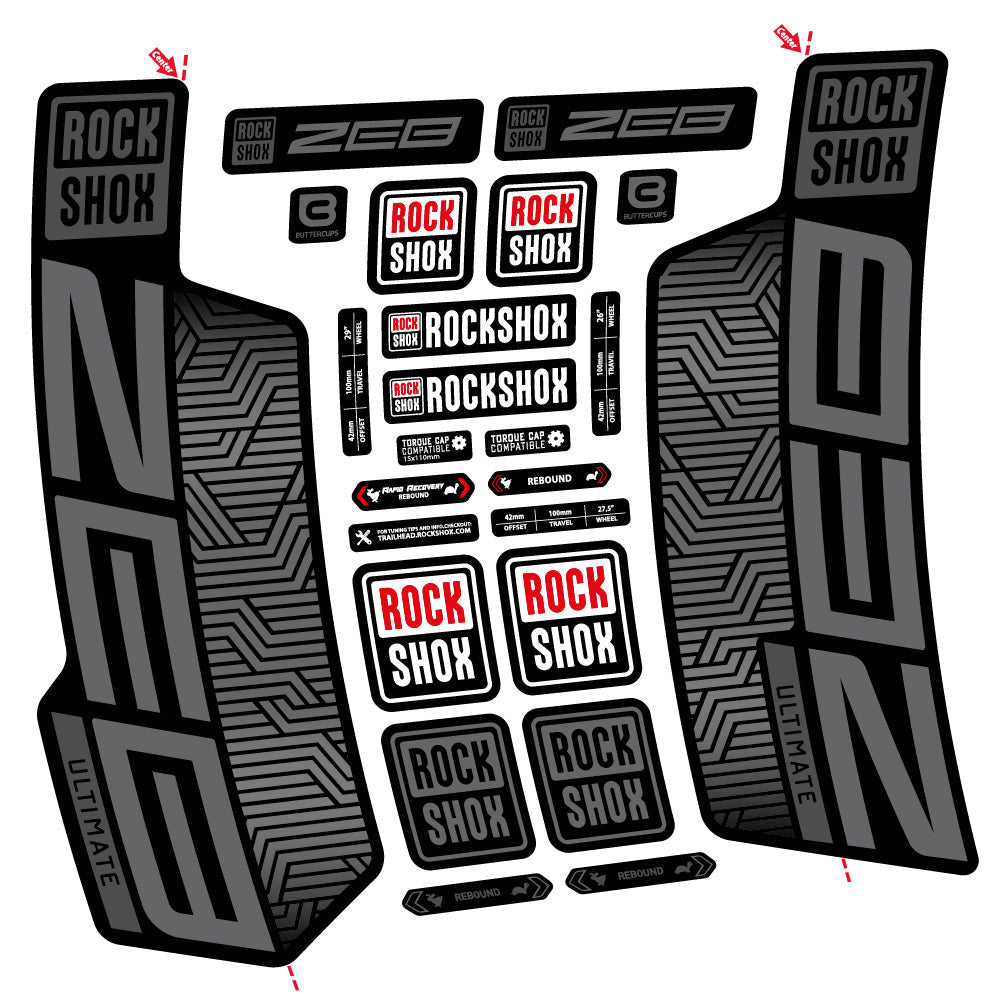 Stickers Rock Shox Zeb Ultimate Flight Attendant compatibles Autocollants fourche VTT 29"
