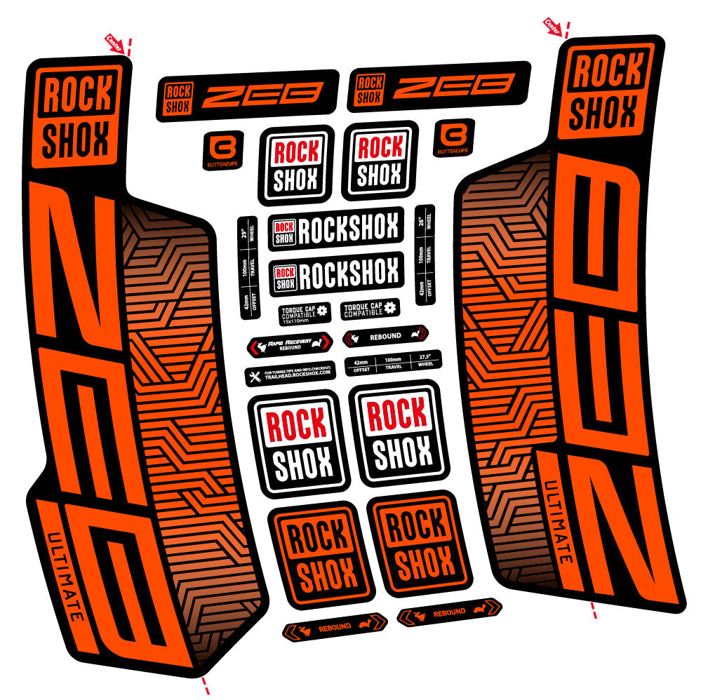 Stickers Rock Shox Zeb Ultimate Flight Attendant compatibles - Autocollants fourche VTT