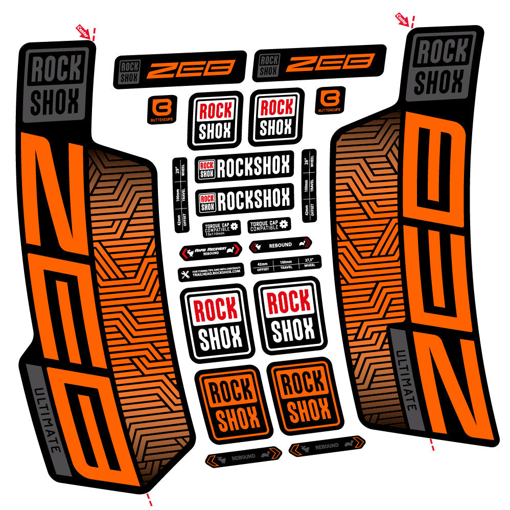 Stickers Rock Shox Zeb Ultimate Flight Attendant compatibles - Autocollants fourche VTT