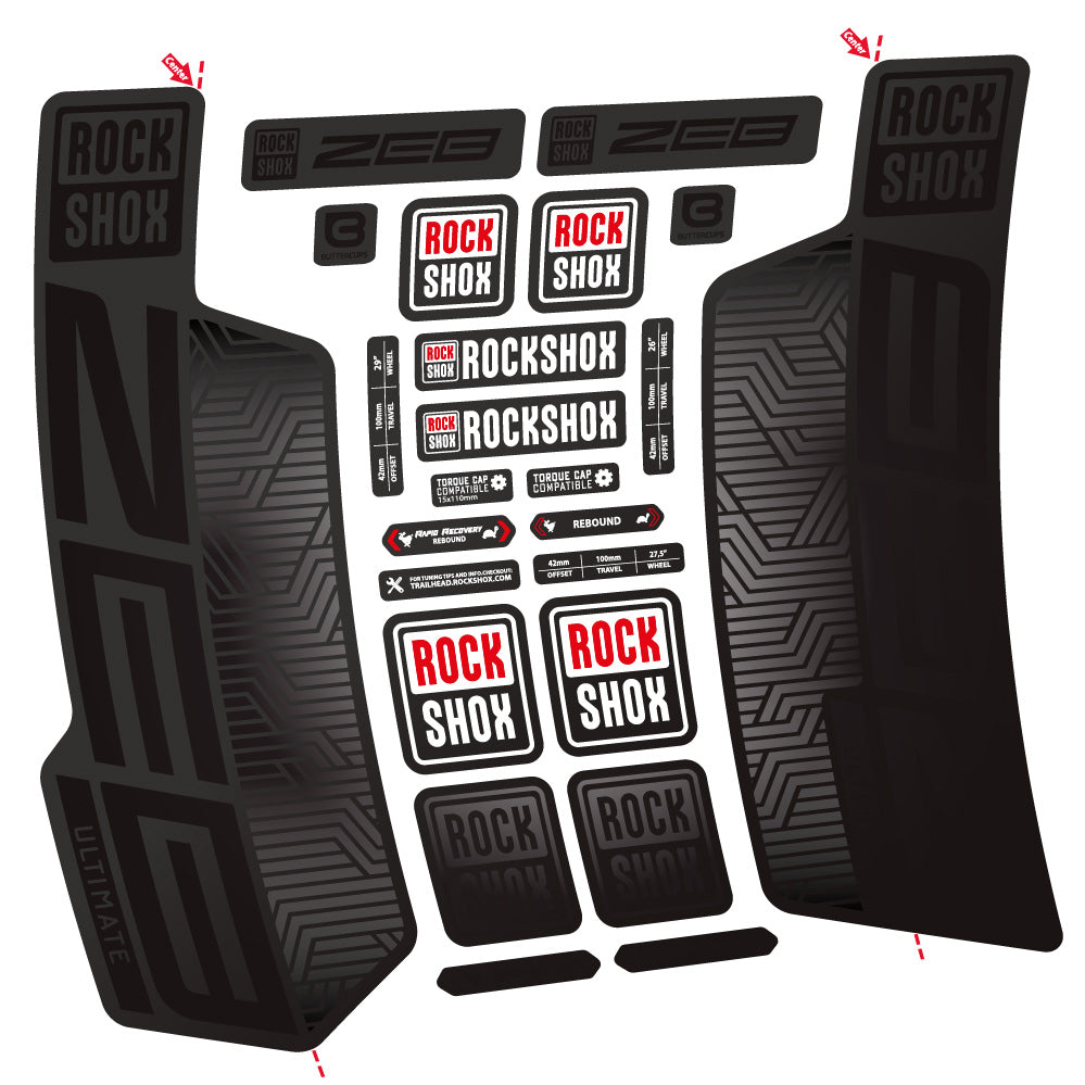 Stickers Rock Shox Zeb Ultimate Flight Attendant compatibles Autocollants fourche VTT 29"