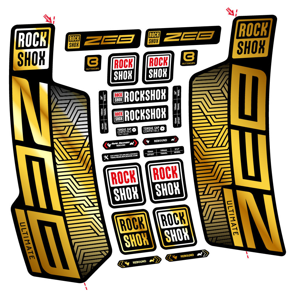 Stickers Rock Shox Zeb Ultimate Flight Attendant compatibles Autocollants fourche VTT 29"