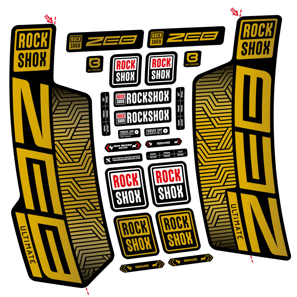 Stickers Rock Shox Zeb Ultimate Flight Attendant compatibles Autocollants fourche VTT 29"