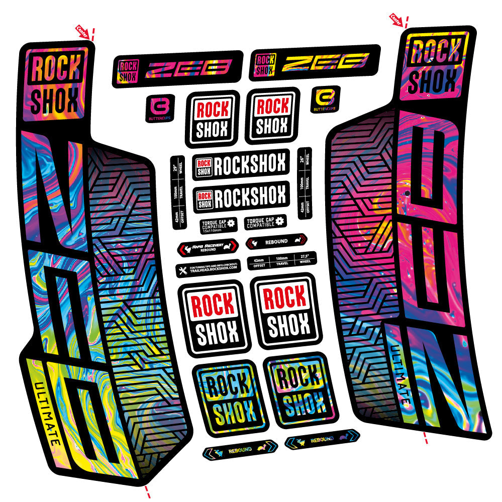 Stickers Rock Shox Zeb Ultimate Flight Attendant compatibles Autocollants fourche VTT 29"
