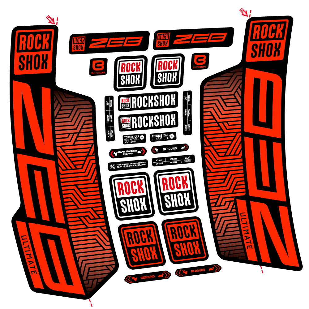 Stickers Rock Shox Zeb Ultimate Flight Attendant compatibles Autocollants fourche VTT 29"