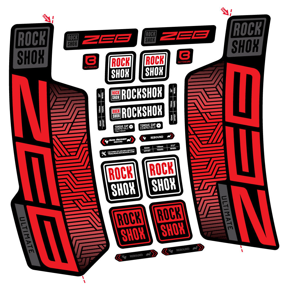 Stickers Rock Shox Zeb Ultimate Flight Attendant compatibles Autocollants fourche VTT 29"
