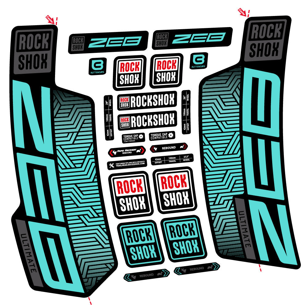 Stickers Rock Shox Zeb Ultimate Flight Attendant compatibles Autocollants fourche VTT 29"