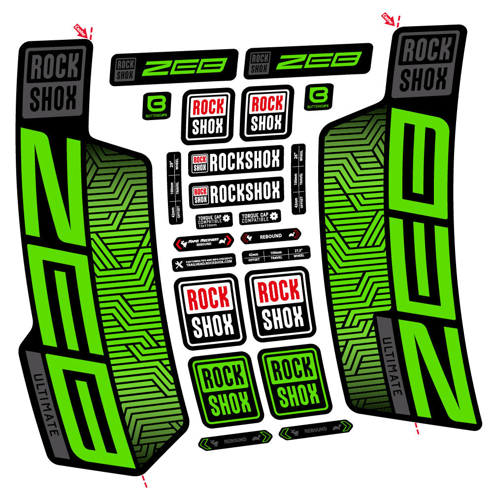 Stickers Rock Shox Zeb Ultimate Flight Attendant compatibles Autocollants fourche VTT 29"