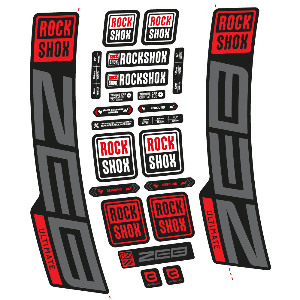 Stickers RockShox ZEB Ultimate 2020-2024 compatibles - Autocollants fourche VTT