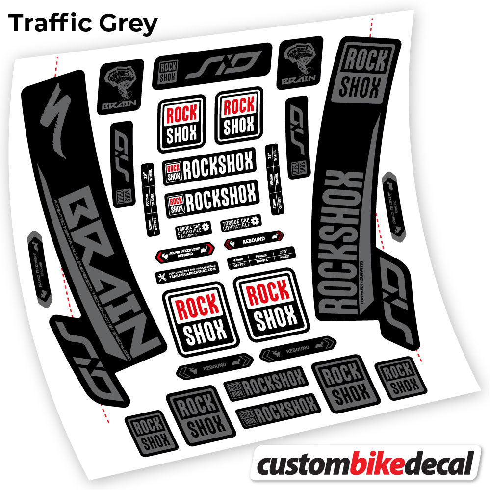 Trac Grey decal for Rock Shox Sid Brain 2018 fork – bike sticker vinyl