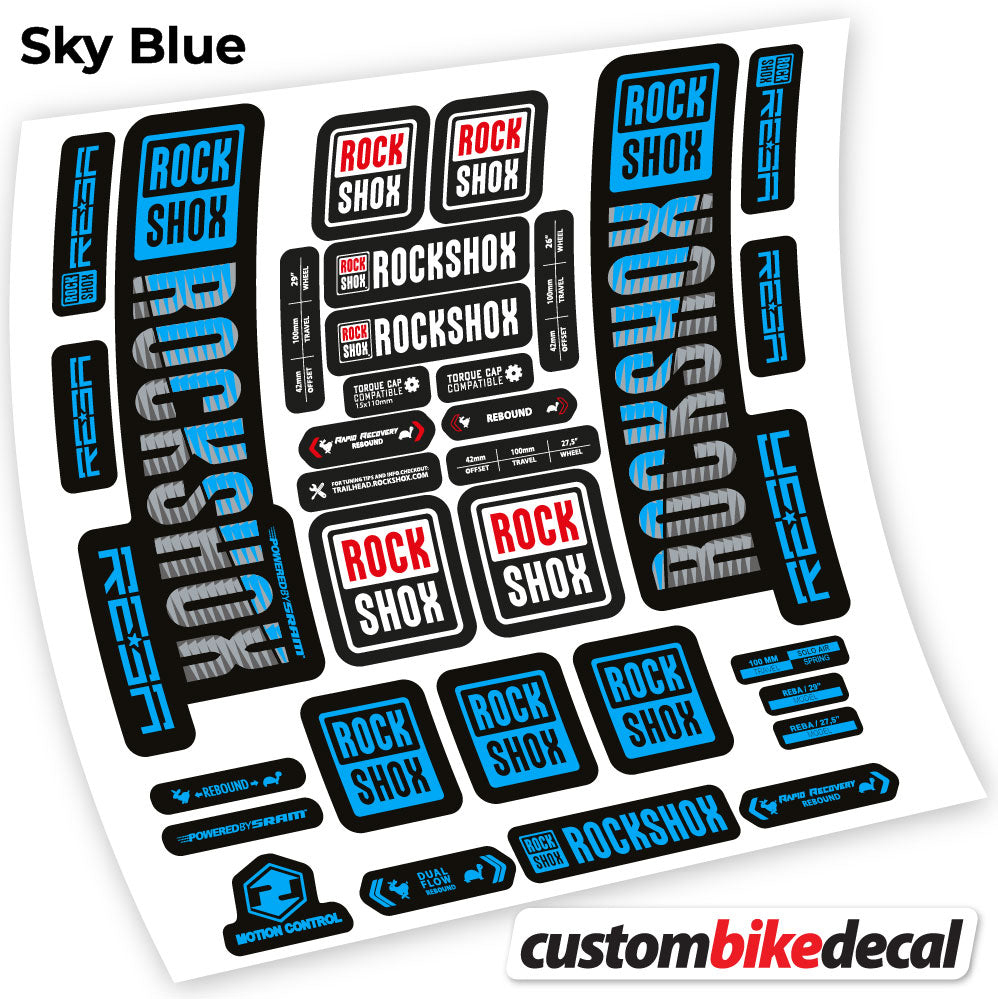 Sky Blue decal for Rock Shox Reba 2019 fork 29" – bike sticker vinyl