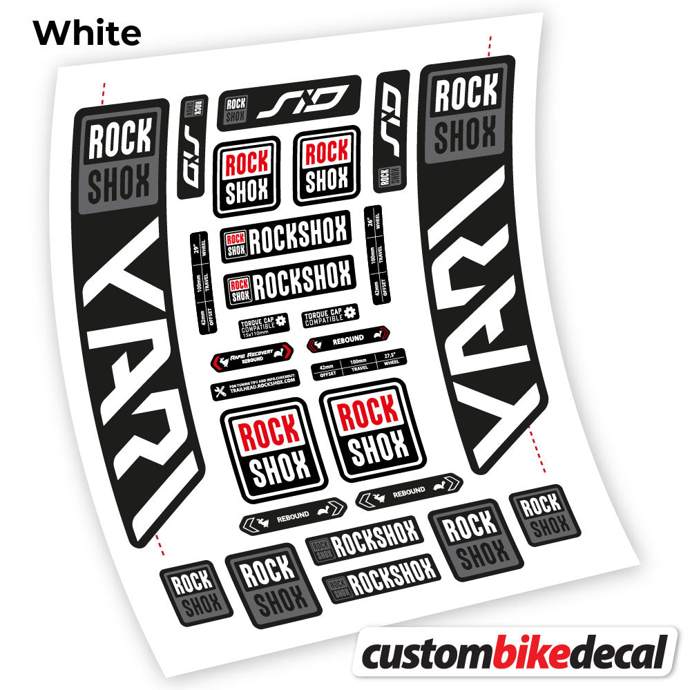 White decal for Rock Shox Yari 2021 fork – bike sticker vinyl