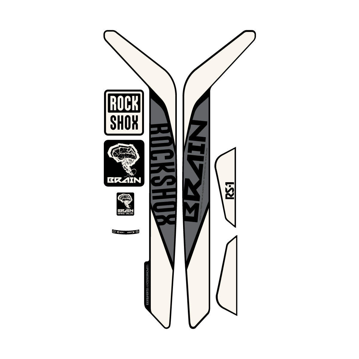 Stickers compatibles RockShox RS-1 Brain 2015-2017 pour fourche – autocollants vinyle - Blanc Cassé