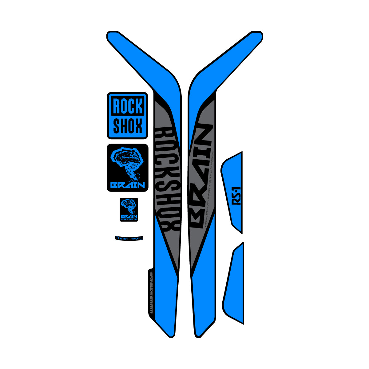 Stickers compatibles RockShox RS-1 Brain 2015-2017 pour fourche – autocollants vinyle - Cyan Lumineux