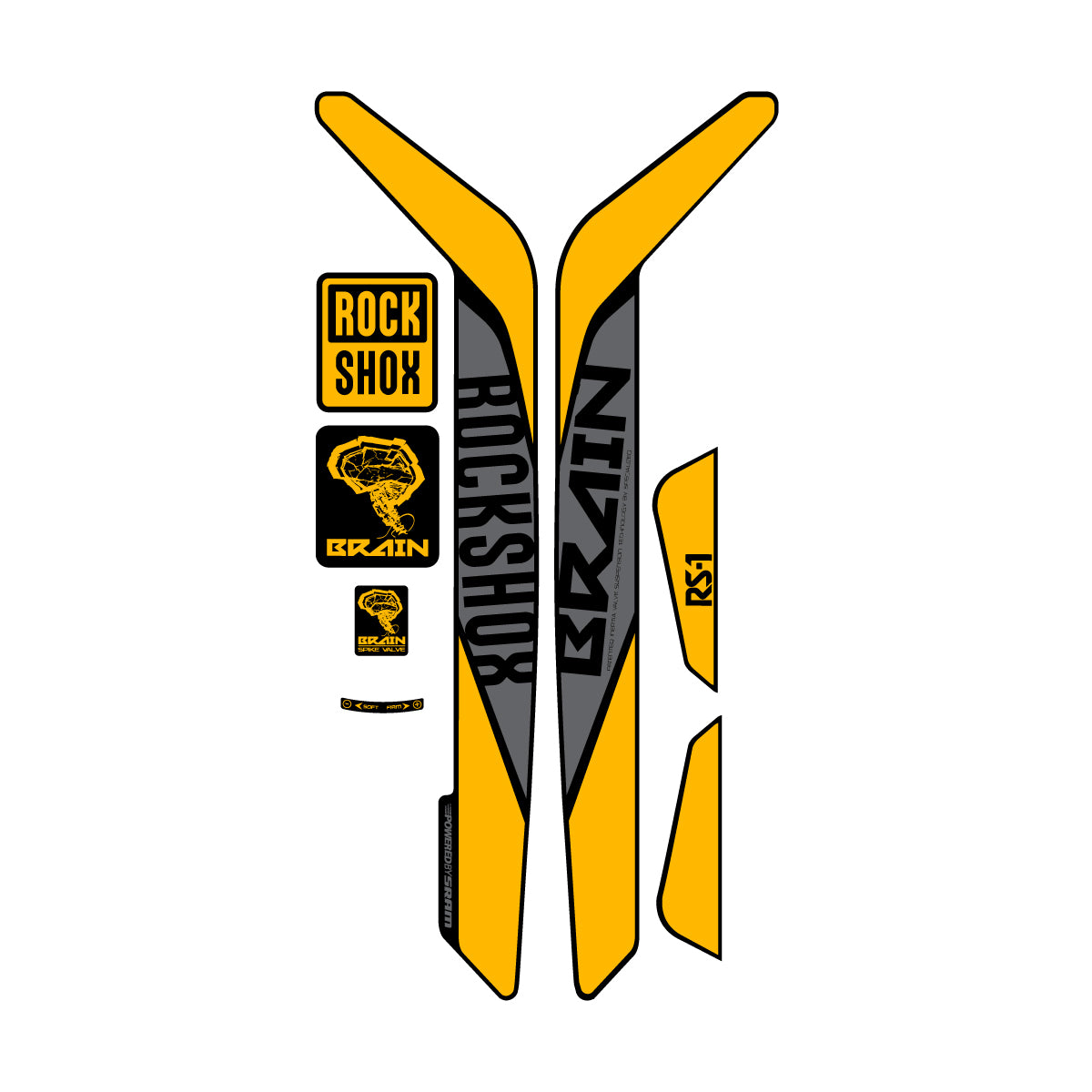Stickers compatibles RockShox RS-1 Brain 2015-2017 pour fourche – autocollants vinyle - Jaune Moyen