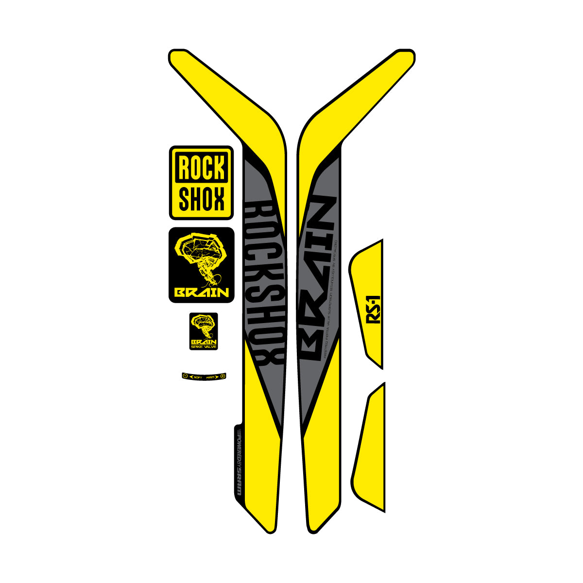 Stickers compatibles RockShox RS-1 Brain 2015-2017 pour fourche – autocollants vinyle - Jaune Vif