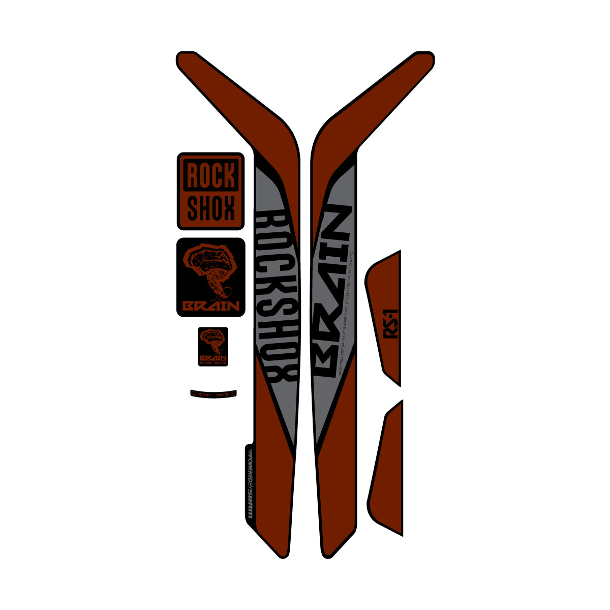 Stickers compatibles RockShox RS-1 Brain 2015-2017 pour fourche – autocollants vinyle - Marron