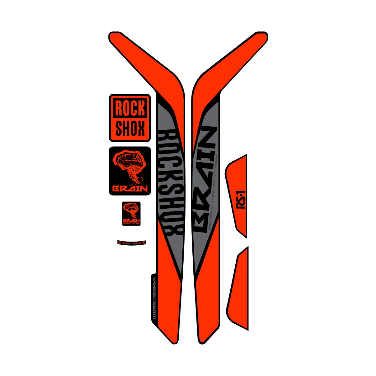 Stickers compatibles RockShox RS-1 Brain 2015-2017 pour fourche – autocollants vinyle - Orange KTM