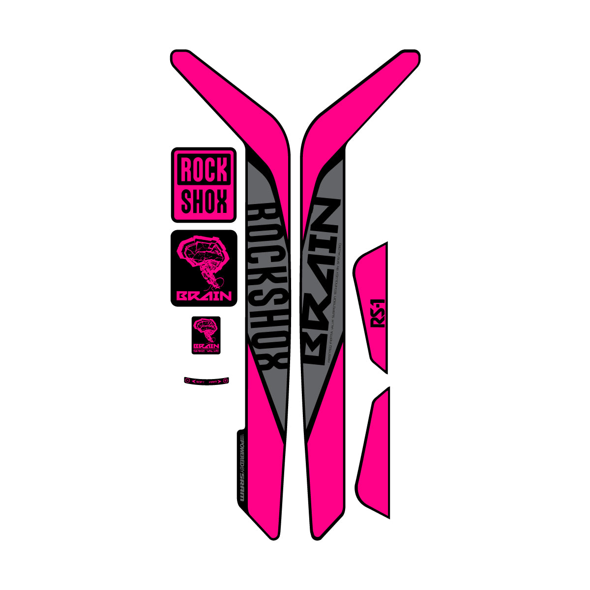 Stickers compatibles RockShox RS-1 Brain 2015-2017 pour fourche – autocollants vinyle - Rose Fluo