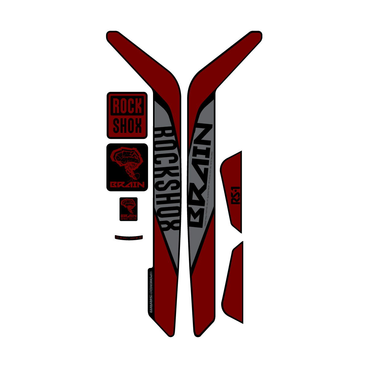 Stickers compatibles RockShox RS-1 Brain 2015-2017 pour fourche – autocollants vinyle - Rouge Bordeaux