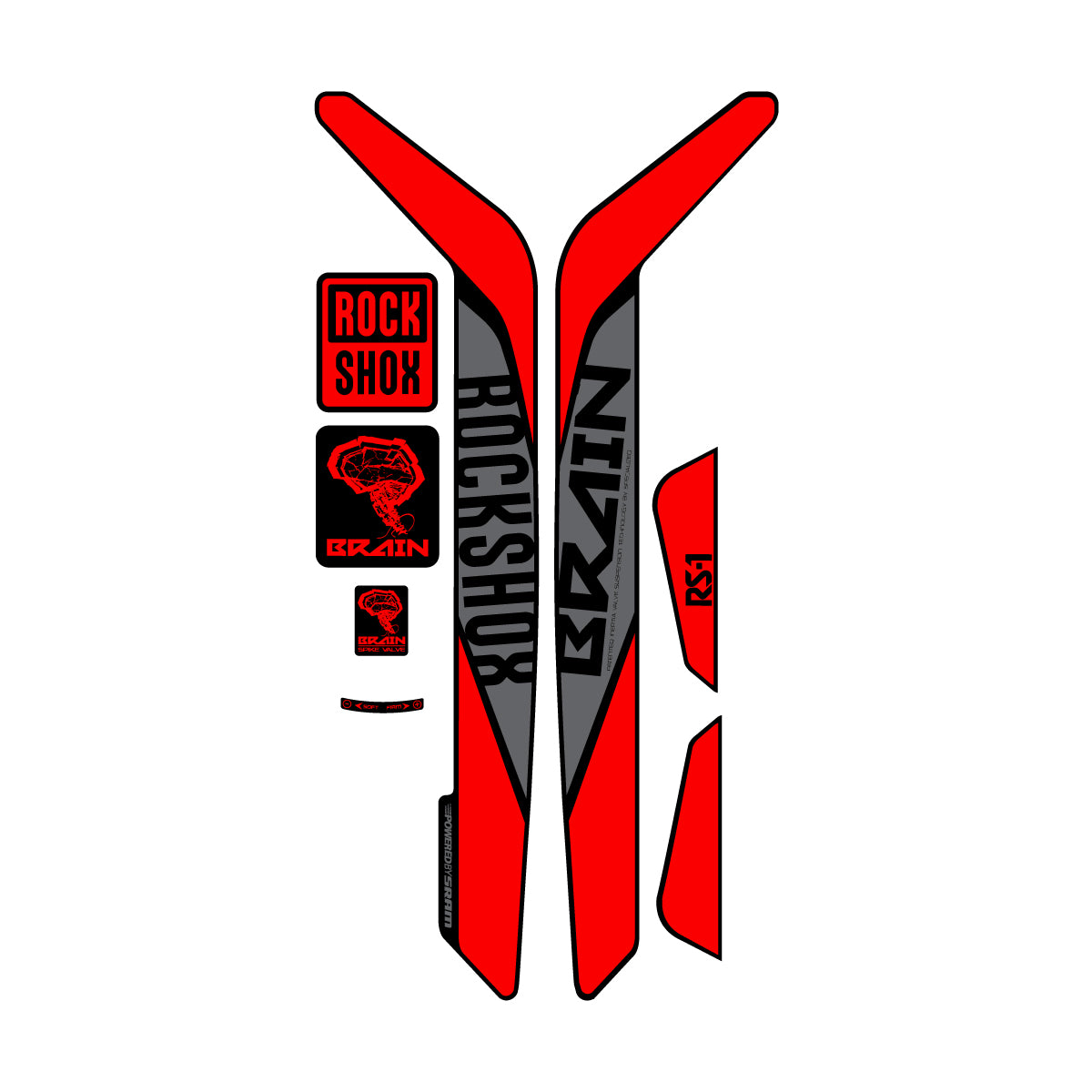 Stickers compatibles RockShox RS-1 Brain 2015-2017 pour fourche – autocollants vinyle - Rouge Orangé