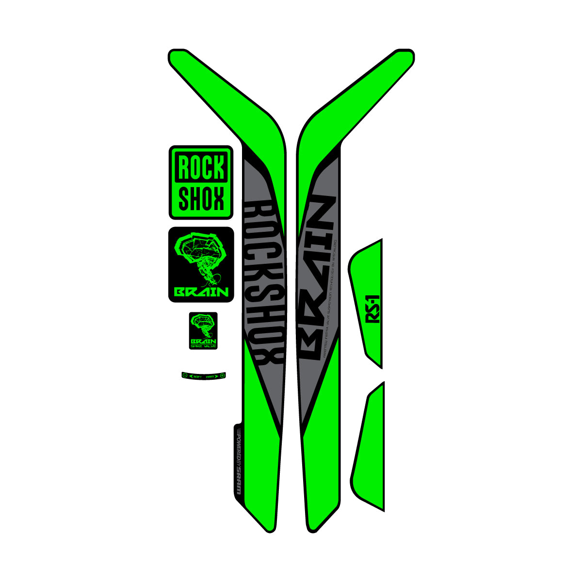 Stickers compatibles RockShox RS-1 Brain 2015-2017 pour fourche – autocollants vinyle - Vert Fluo