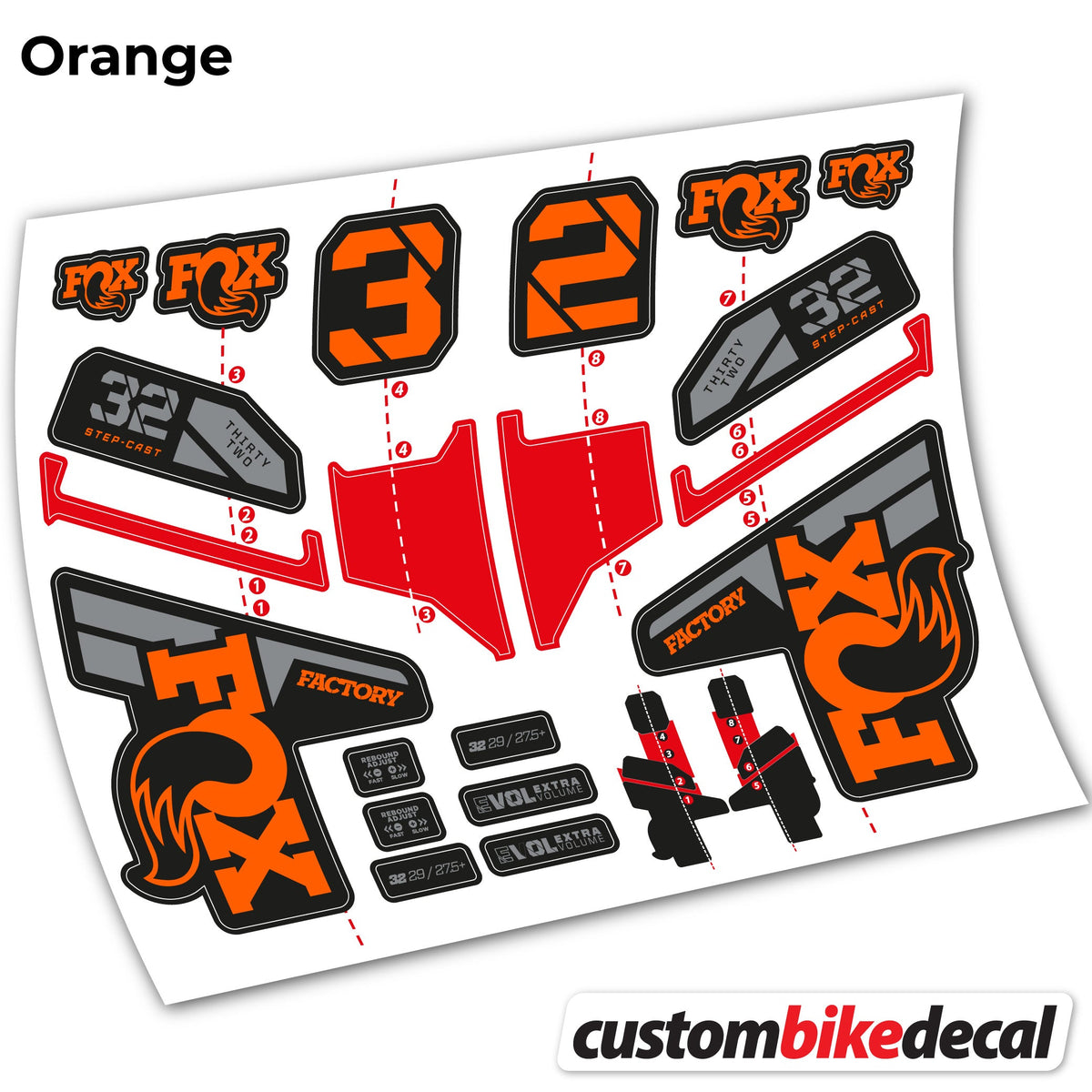 Orange Neon decal for FOX 32 Step Cast Factory Mk2 2021 2022 y 2023 fork – bike sticker vinyl