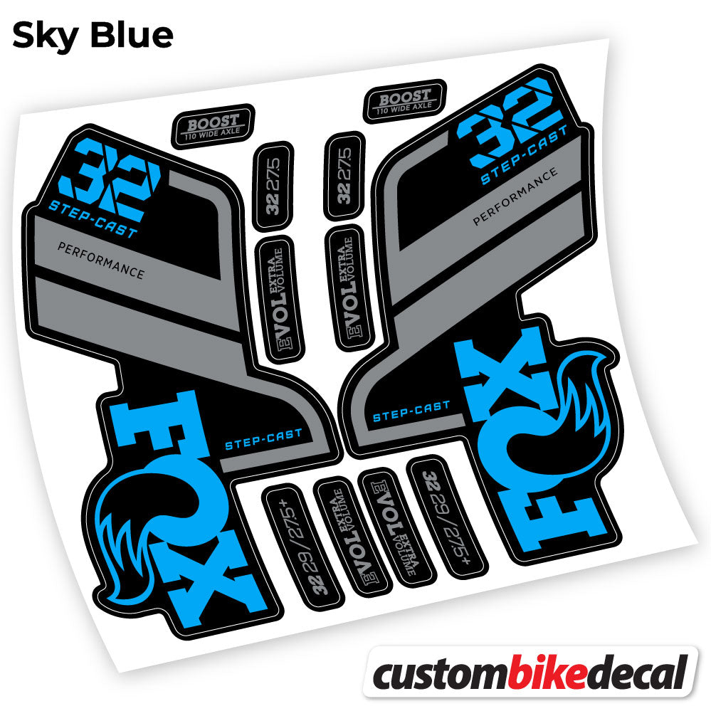 Sky Blue decal for Fox 32 SC Performance Step Cast 2021 fork – bike sticker vinyl