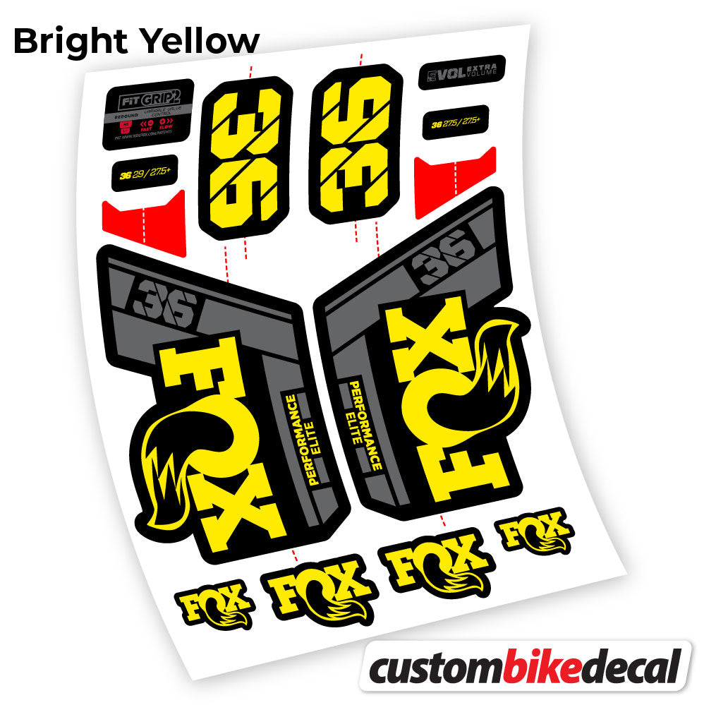 Yellow decal for Fox 36 Performance Elite 2021 fork – bike sticker vinyl